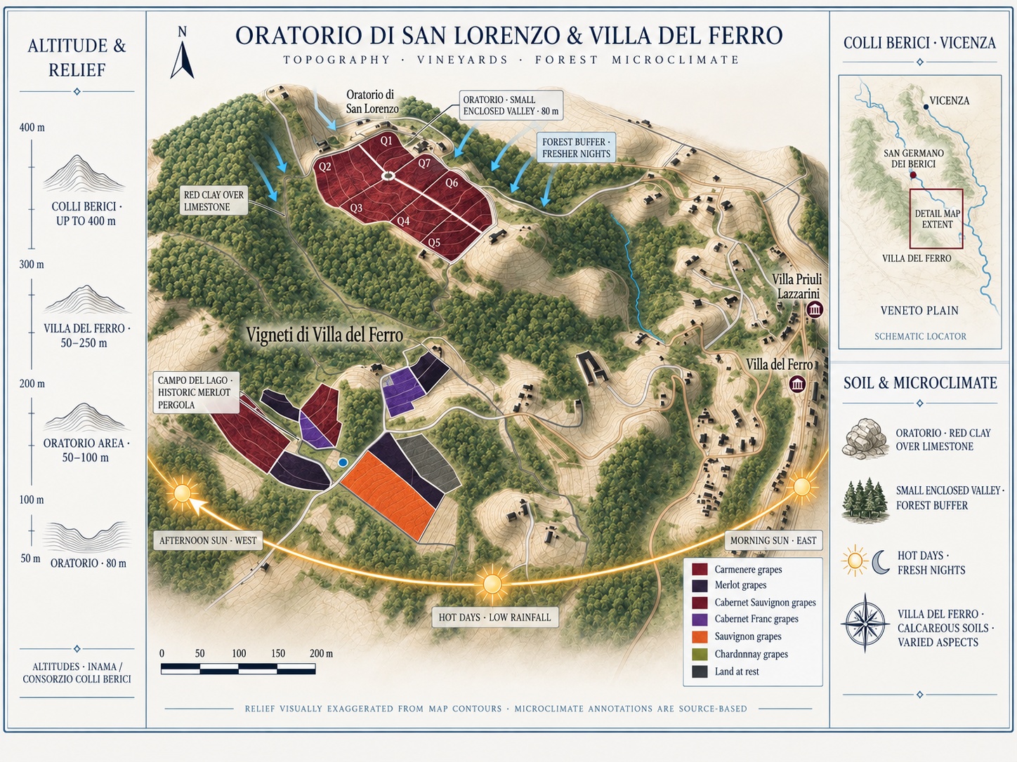 Topographical map of Oratorio di San Lorenzo and Villa del Ferro