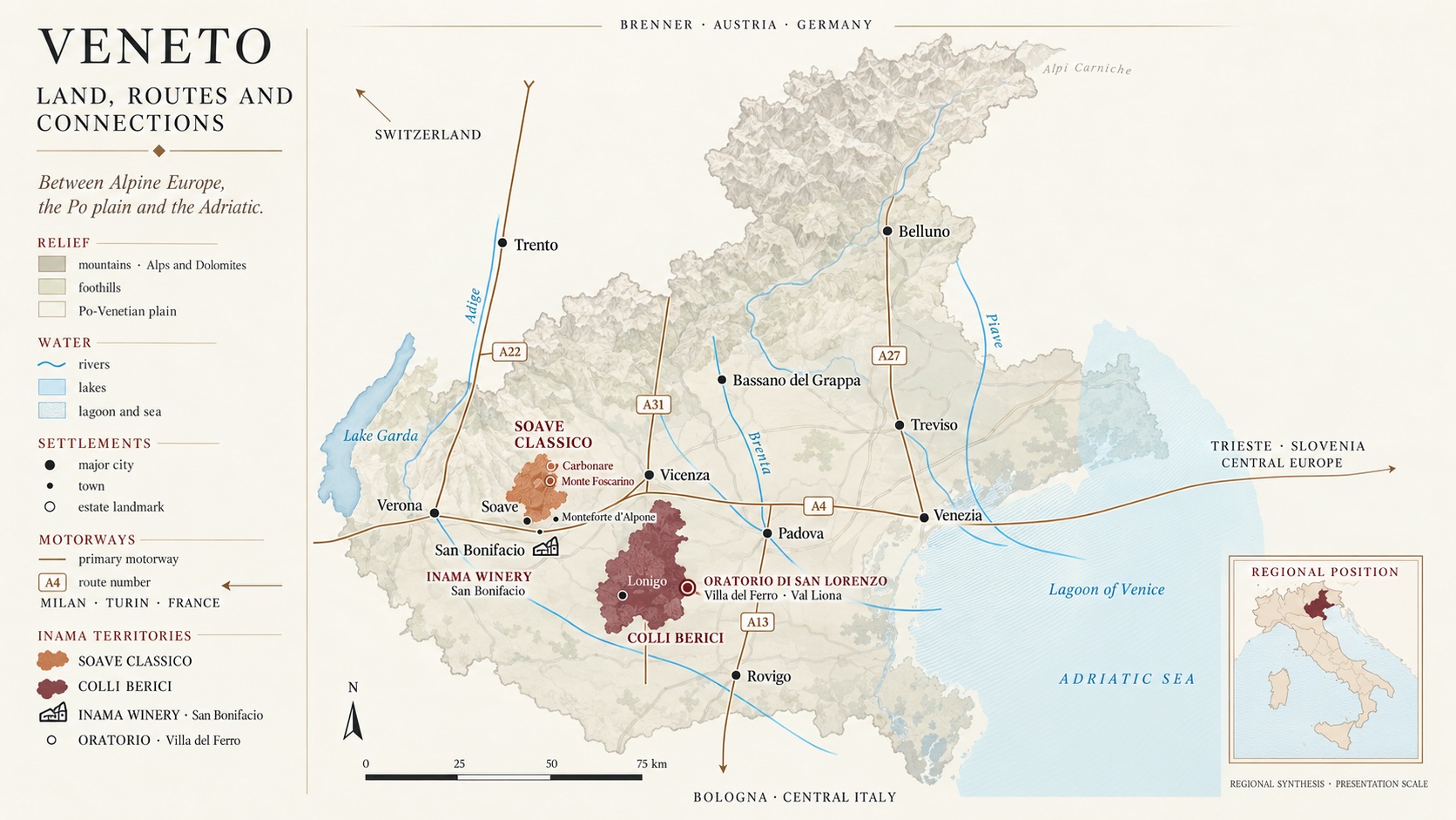 Map of Veneto showing Soave Classico and Colli Berici